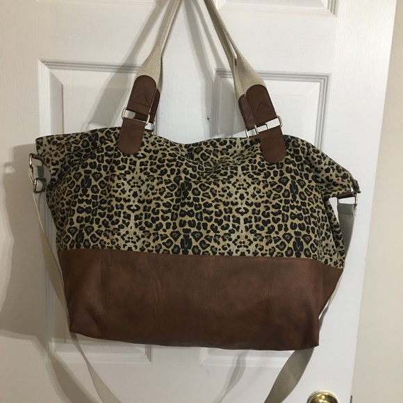 Brown/Leopard Print Softside Tote - Picture 2 of 6
